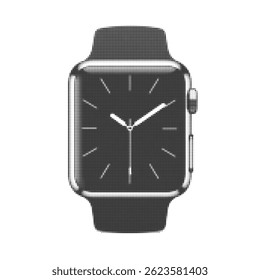 Smartwatch illustration in halftone dot style. Modern digital wristwatch icon with retro pop art texture. Tech-inspired monochrome design for posters, prints, and UI concepts.
