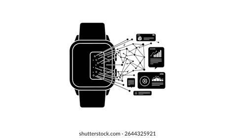 Uma interface de smartwatch expandindo-se em um hologram.jpg	Interface Smartwatch Expandindo-Se Em Exibição Futurista Holograma	Uma interface smartwatch se expande perfeitamente em um holograma vibrante acima do pulso, 