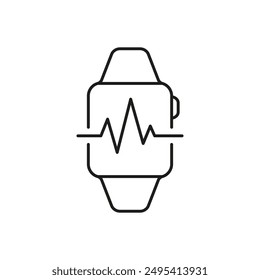 Smartwatch Line Icon, Fitness Tracking with Heart Rate Monitoring, Health and Fitness Apps and Wearable Technology. Isolated Vector Illustration.