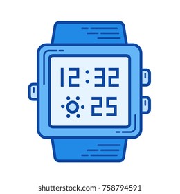 Smartwatch line icon isolated on white background. Smartwatch line icon for infographic, website or app. Blue icon designed on a grid system.