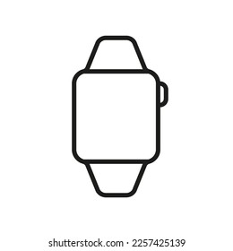 Smartwatch Line Icon. Square Electronic Wearable Smartwatch with Screen Pictogram. Watch with Wireless Technology Outline Symbol. Wristwatch Device. Editable Stroke. Isolated Vector Illustration