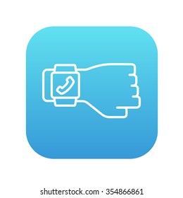Smartwatch line icon for web, mobile and infographics. Vector white icon on the blue gradient square with rounded corners isolated on white background.