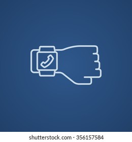 Smartwatch line icon for web, mobile and infographics. Vector light blue icon isolated on blue background.