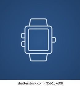 Smartwatch line icon for web, mobile and infographics. Vector light blue icon isolated on blue background.