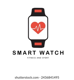 Smartwatch Love  Logo Design Element Smart watch and heartbeat line logo template. Smartwatch and pulse vector design. Wristwatch logotype smart watch application logo vector New model Apple Watch....