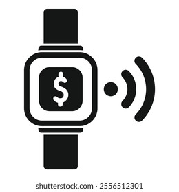 Smartwatch making online nfc mobile payment with dollar sign on the screen