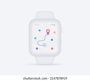 Smartwatch Map GPS navigation app ux ui concept, Watch map application, App search map navigation, Technology map, City navigate maps, City street, gps tracking, Location tracker, Vector illustration