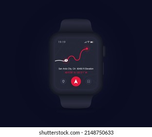 Smartwatch Map GPS navigation app ux ui concept, clock map application, App search map wristwatch, Technology map, City navigate wrist, City street, gps tracking, Location tracker, Vector illustration