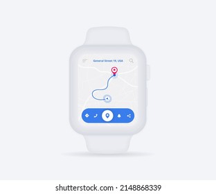 Smartwatch Map GPS Navigationapp ux ui, Uhr Karte Fitness-App, App-Suchmap-Armbanduhr, Technologiekarte, City-Navigationshebel, City-Street, GPS-Tracking, Location-Tracker, Vektorgrafik-Vektorgrafik