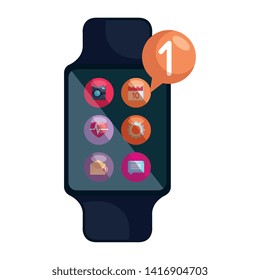 smartwatch with menu applications and speech bubble