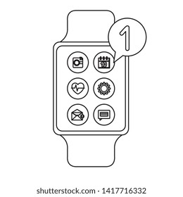 smartwatch with menu applications and speech bubble