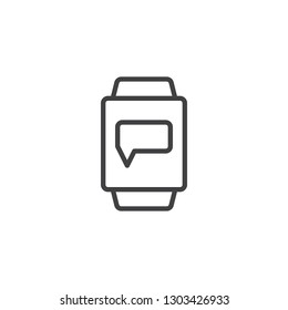 Smartwatch message notification line icon. linear style sign for mobile concept and web design. Smart watch screen with speech bubble outline vector icon. Symbol, logo illustration. Pixel perfect 