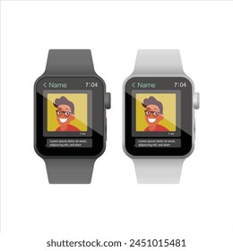 Smartwatch with Messenger App. Messaging on a Black and White Smartwatch. Vector illustration of Cutting-Edge Technology, Electronic Gadgets, and Wrist Watch.