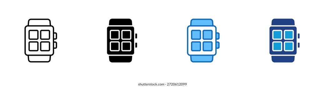 Smartwatch Multiple Style Icon Design Vector - smartwatch with digital grid layout, symbolizing wearable technology, alerts, tracking, and modern time management
