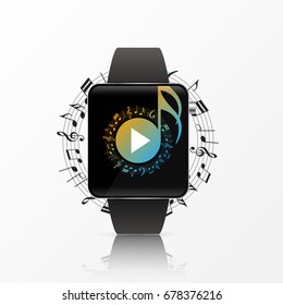Smartwatch. Music player app. Technology concept. Vector illustration
