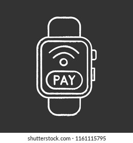Smartwatch NFC payment chalk icon. Pay with smart wristwatch. Contactless payment. Isolated vector chalkboard illustration