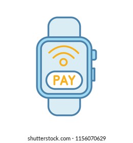 Smartwatch NFC payment color icon. Pay with smart wristwatch. Contactless payment. Isolated vector illustration