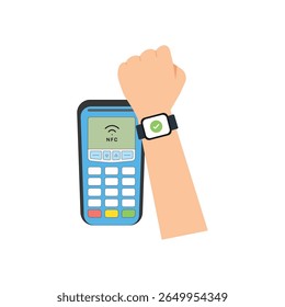 Smartwatch NFC Payment with POS Terminal Vector Illustration
