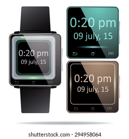 Smartwatch on white background. Realistic design. Vector illustration.