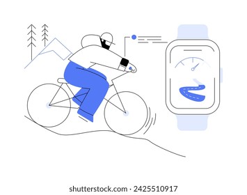 Smartwatch outdoor cycling tracking isolated cartoon vector illustrations. Man using smartwatch for speed and distance traveled, cycling tracking app, mobile technology vector cartoon.