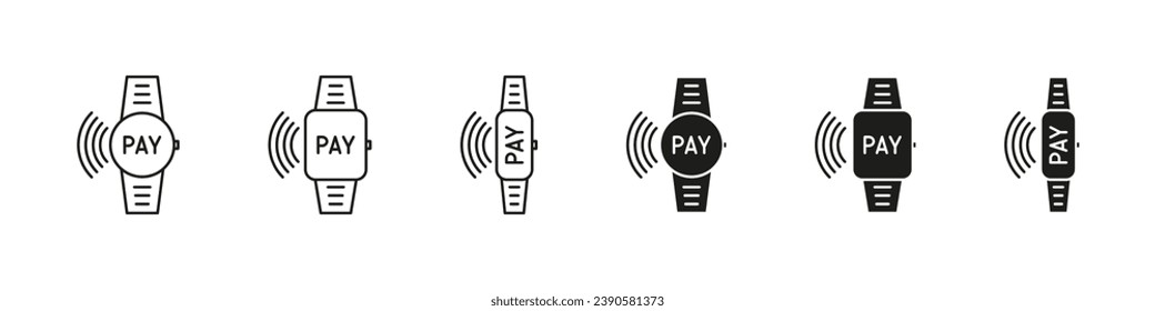 Smartwatch pay vector icons. Smart wrist watch wireless payment.