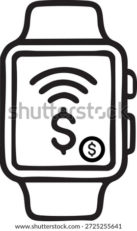 Smartwatch payment icon. Wearable technology with dollar sign for contactless pay.