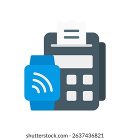 Smartwatch Payment Vector for Wearable Transactions. Tap-to-pay watch illustration, mobile wallet on wrist, modern fintech device.