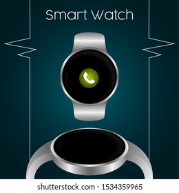 Smartwatch in a poster. Digital clock - Vector illustration