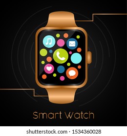 Smartwatch in a poster. Digital clock - Vector illustration
