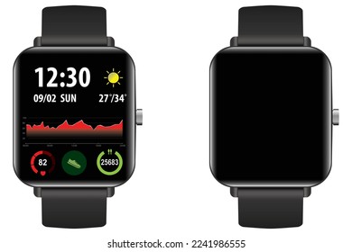 Smartwatch realistic isolated and template on white background, technology electronic gadgets, wrist watch vector illustration.