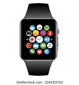 Smartwatch realistic on white background, technology electronic gadgets, wrist watch vector illustration.