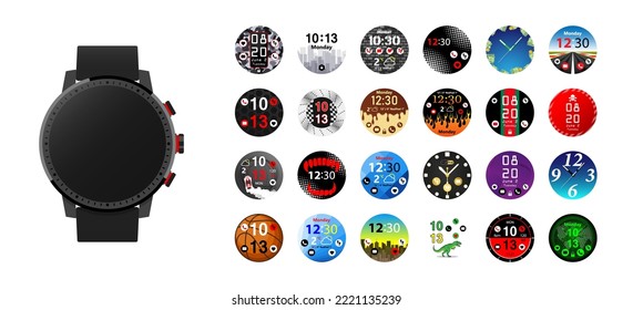 Smartwatch realistic set with multiple smart watch clock faces mock up watch vector