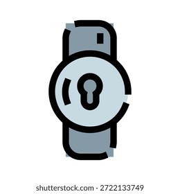 Smartwatch-Bildschirm mit einem Schloss-Symbol, das die Sicherheit, Verschlüsselung und den Schutz personenbezogener Daten, den Schutz der Privatsphäre und die Zugriffskontrolle von tragbaren Geräten in verbundenen technischen Umgebungen darstellt