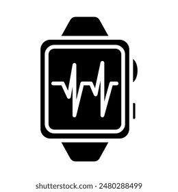 Smartwatch set icon. Blue watch, black heartbeat line, wearable technology, fitness tracking, health monitoring, digital device, modern gadget.