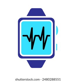 Smartwatch set icon. Blue watch, black heartbeat line, wearable technology, fitness tracking, health monitoring, digital device, modern gadget.