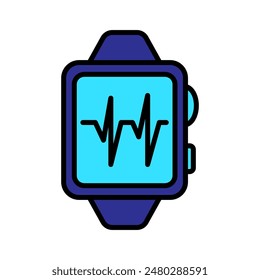 Smartwatch set icon. Blue watch, black heartbeat line, wearable technology, fitness tracking, health monitoring, digital device, modern gadget.
