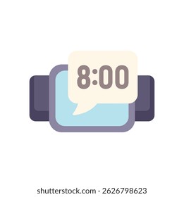 Smartwatch mostrando 8,00 ampm tempo na tela com fala ícone de notificação bolha