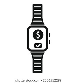 Smartwatch showing dollar symbol indicating a completed nfc payment transaction