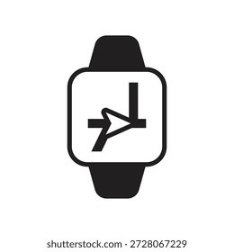 Smartwatch showing a turn arrow on a map solid