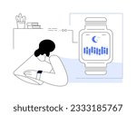 Smartwatch sleep tracking abstract concept vector illustration. Woman with smartwatch sleeping, pulse indicator on the screen, mobile technology, monitoring heart rate abstract metaphor.
