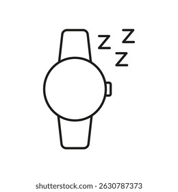 Smartwatch With Sleep Tracking Icon. Sleep Monitoring, Rest Analysis, Health Management Outline Symbol. Wearable Technology For Sleep Quality. Editable Stroke. Isolated Vector Illustration.