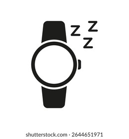 Smartwatch With Sleep Tracking Solid Icon. Sleep Monitoring, Rest Analysis, And Health Tracking Silhouette Symbol. Wearable Technology For Better Sleep. Isolated Vector Illustration.