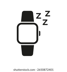 Smartwatch With Sleep Tracking Solid Icon. Sleep Monitoring, Rest Analysis, And Health Tracking Silhouette Symbol. Wearable Technology For Better Sleep. Isolated Vector Illustration.