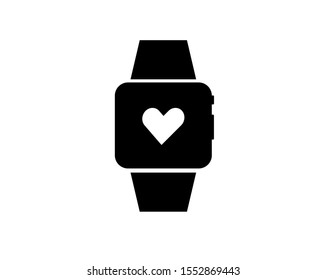smartwatch or smart watch wearable with heart rate app on screen flat vector icon for apps and websites. 