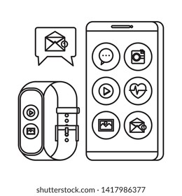 smartwatch and smartphone with play button and picture
