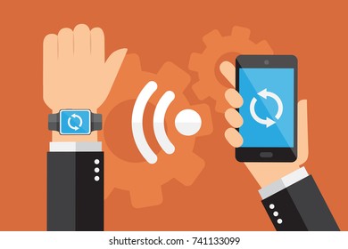 Smartwatch and smartphone synchronized. Vector illustration.