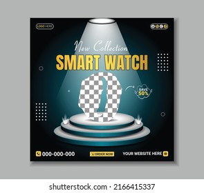 Smartwatch social media post template. Smartwatch product post and promotion social media post ad banner design.