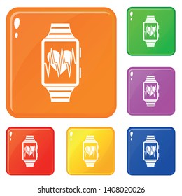 Smartwatch with sport app icons set collection vector 6 color isolated on white background