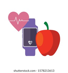 smartwatch sport with set icons vector illustration design