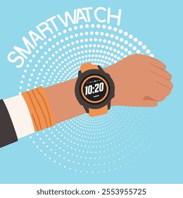
smartwatch or sportwatch hand point of view sporty poster illustration. - Powered by Shutterstock - Get 15% off with code: PIKWIZARD15